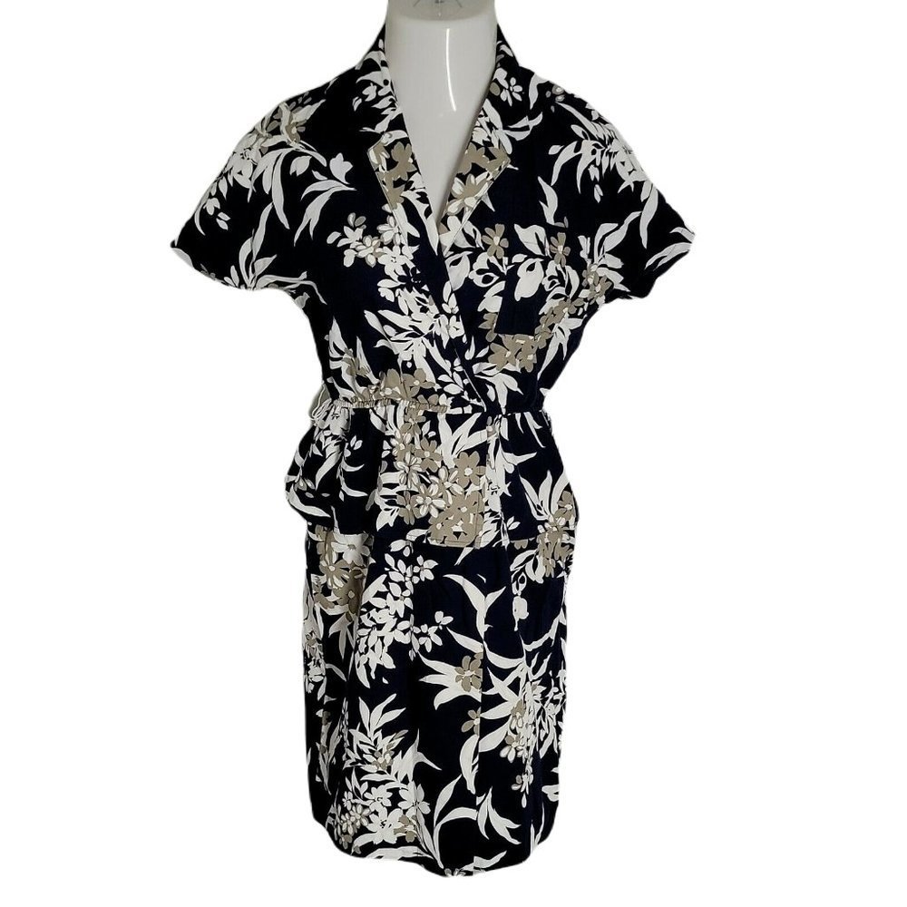 JR Too Vintage Cute Collared Dress ~ Sz 12P ~ Navy ~ Floral ~ Knee Length
